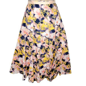 FOCUS 2000 Women's Floral Tie Dye Cotton Pleated Paneled Full Skirt Size 10 Pink